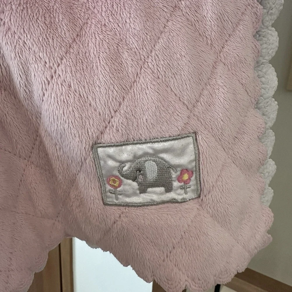 Child of Mine by Carter's Pink‎ Gray Elephant Baby Blanket Lovey Scalloped Edge